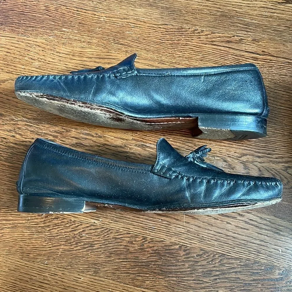Vtg Salvatore Ferragamo‎ “Persus” black Nappa calf slip on loafers with tassels